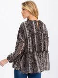 WOMEN'S LONG SLEEVE TIERED TUNIC ANIMAL PRINT BLOUSE