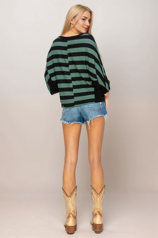 Stripe Print Dolman Top