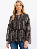 WOMEN'S LONG SLEEVE TIERED TUNIC ANIMAL PRINT BLOUSE