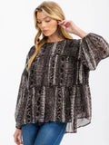 WOMEN'S LONG SLEEVE TIERED TUNIC ANIMAL PRINT BLOUSE